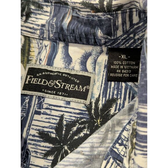 Field & Stream Hawaiian Shirt Men’s XL Sailfish Sailboat Palm Trees Blue Button - Picture 6 of 9